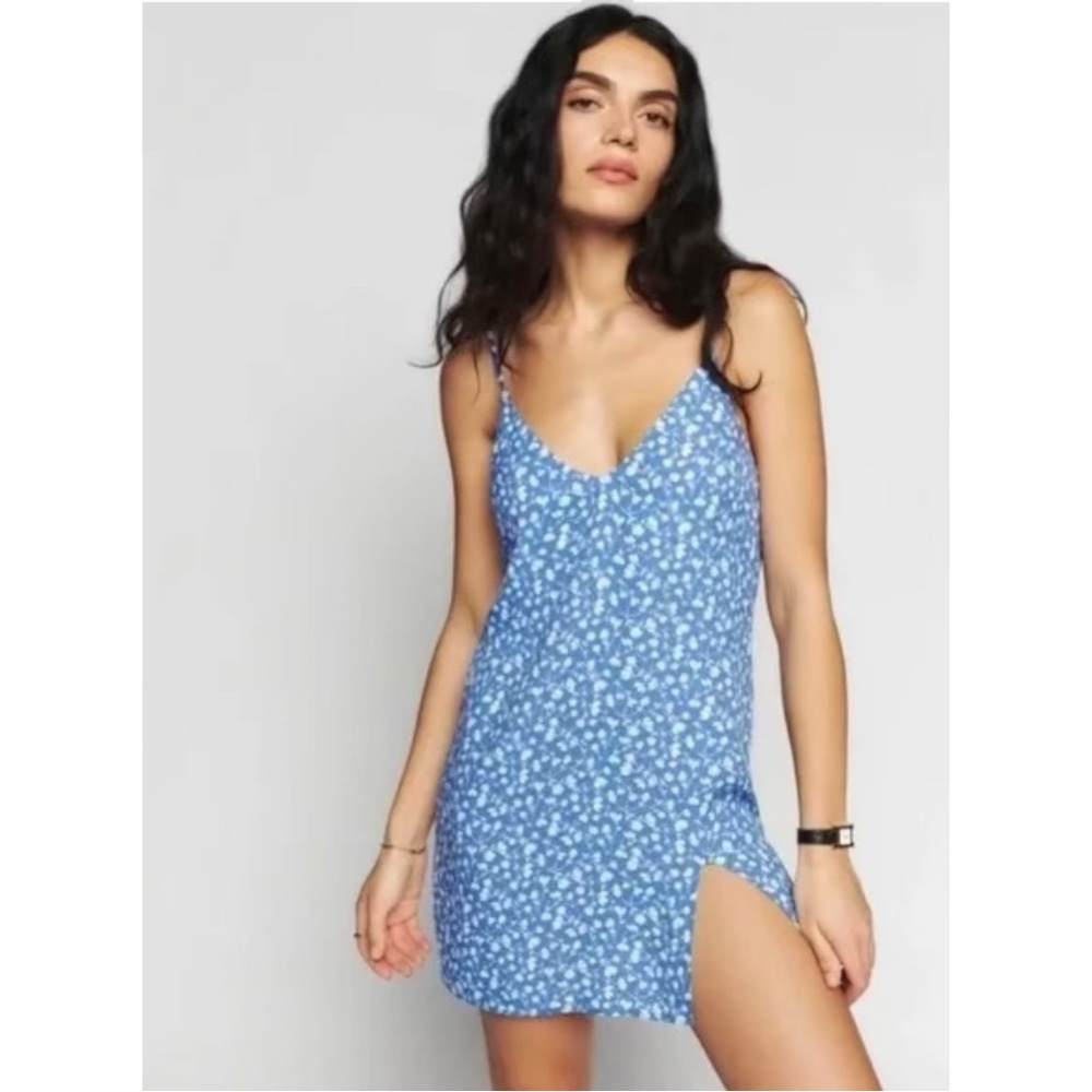 REFORMATION Marlowe Mini Dress - Blue & White Floral Spaghetti Strap Mini Dress